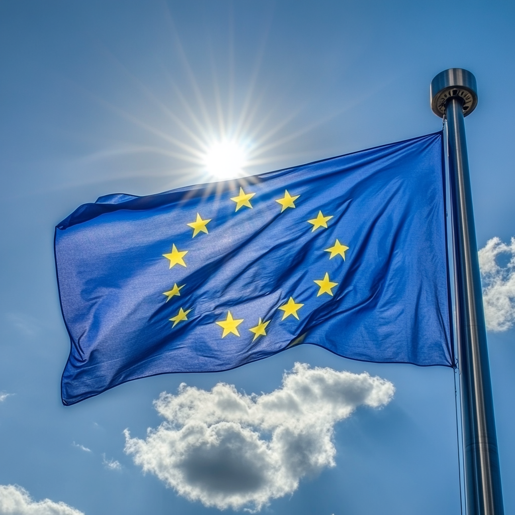 europäische flagge vor blauem himmel